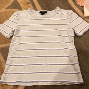 blue white and yellow striped tee